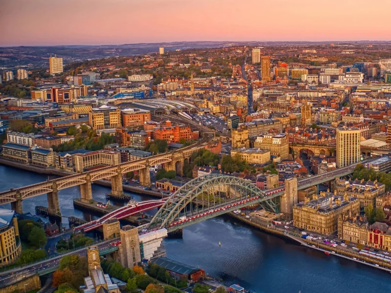 An aerial photograph of Newcastle upon Tyne.