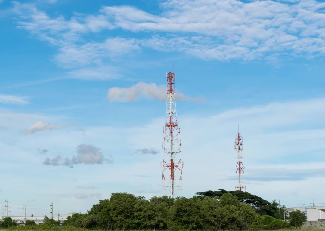 A piece of rural land with telecoms apparatus on it.