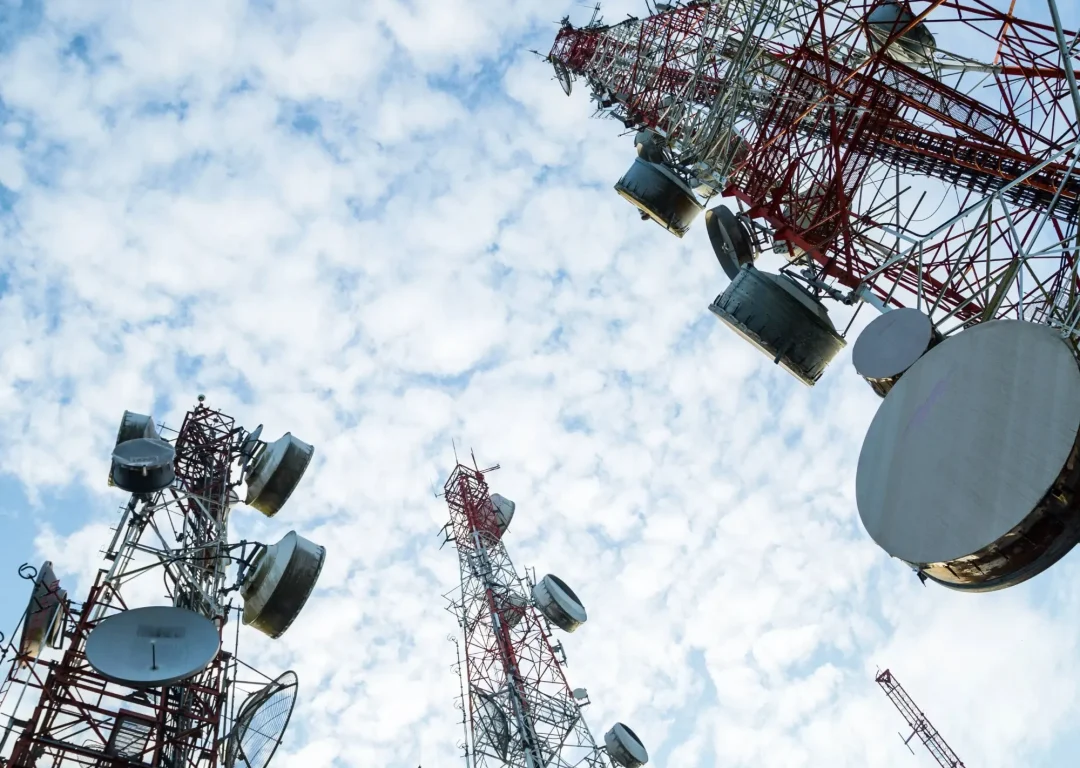 Three telecoms towers all in one location.